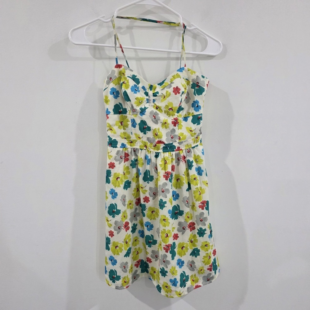 Vintage Y2K American Eagle‎ Floral Mini Dress Sz 2 Fitted Retro Colorful Smocked